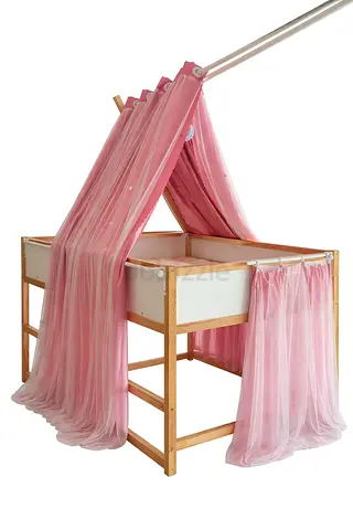 Wooden Loft Bed with Pink Canopy - Good Condition with 2 Matrassess
