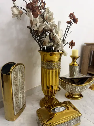 Gold Decorative Home Accessories Set - Trays, Candle Holders  Organiser
