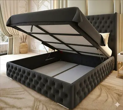 Black Tufted Ottoman Storage Bed - King Size