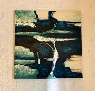 Large Abstract Blue-Green Textured Wall Art Canvas