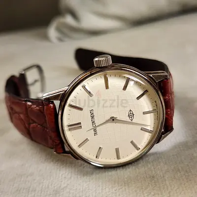 Vintage Trans Continents Mens Mechanical Watch with Brown Leather Strap