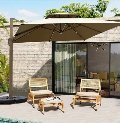 Solar Led Bar Patio Umbrella Cantilever Canopy Heavy Duty Sunshade Waterproof Canopy