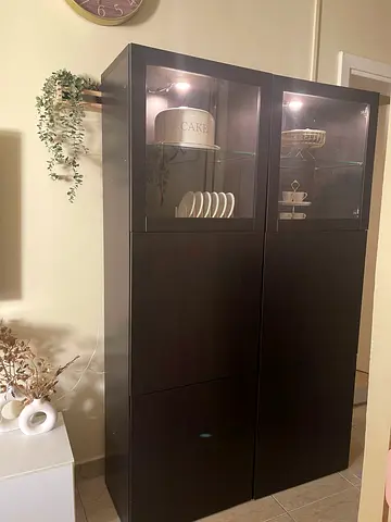 Dark Wood Glass-Front Display Cabinet (2-Unit)