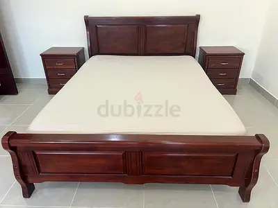 Solid Wood Queen bed frame with Silent Night Diamond Visco Latex mattress and solid wood side table
