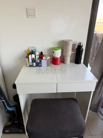 White Compact Dressing Table with Drawer and Stool converts to a study table too