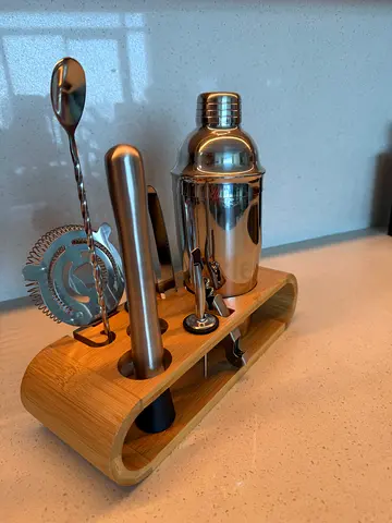 Cocktail Shaker Bar Set with Bamboo Stand