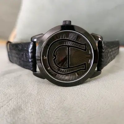 Agner Black Designer Mens Wristwatch with Leather Strap