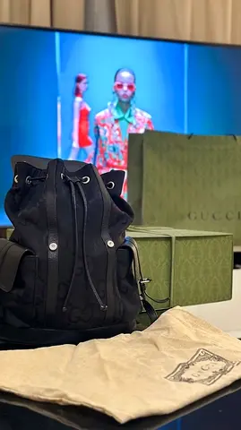 Gucci Black Drawstring Backpack with Dust Bag  Boxes