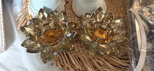Set of 2 Crystal Lotus Tealight Holders - Glass Candle Holders - 45 only
