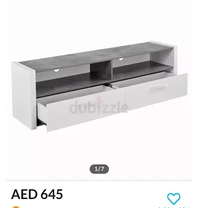Modern TV Stand with Storage Drawers and Open Shelves - White  Grey