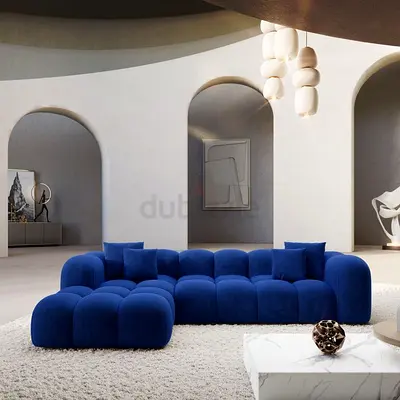 Blue Modular Sectional Sofa  - Modern Curved Design