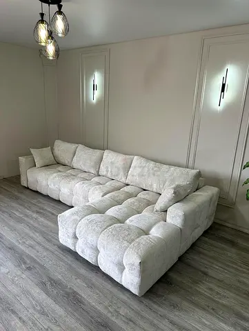 Large L-shaped Tufted Sectional Sofa - Light Grey