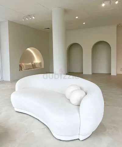 Curved Modern Bouclé Sofa – 3-Seater, Cream White