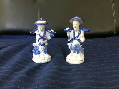 Vintage Chinese Fishermen Porcelain Figurine Set