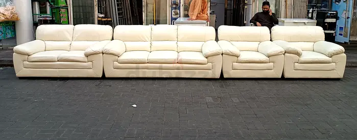 Cream Leather 4-Piece Sofa Set — 3-2-1-1 Configuration, Good Condition