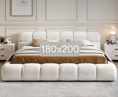 Modern upholstered king-size bed frame (180x200) with padded headboard