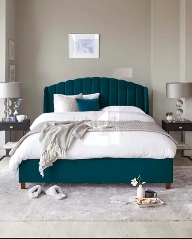 Elegant Teal King Size Bed with Spring Mattress