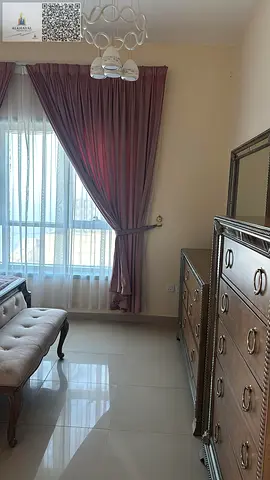 للايجار الشهري المفروش بعجمان ابراج الكورنيش إطلالة بحرية ومدينة شقة غرفة وصاله الغرفة ماستر مساحة واسعة