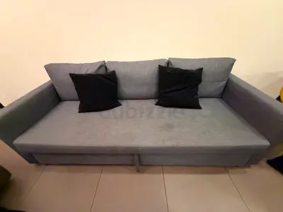 Grey 3-Seater Sofa Bed with Cushions - Good Condition