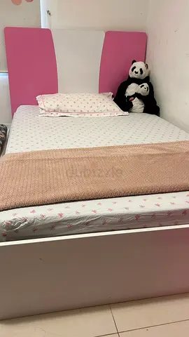 Twin Bed  white and pink kids bed with mattress