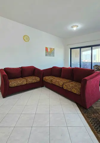 Large L-shaped Maroon Fabric Sofa - 3pc Corner Set