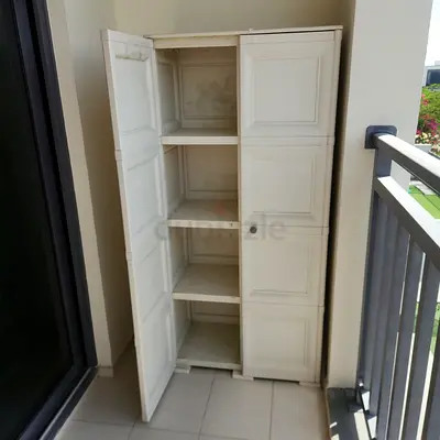White Plastic Storage Cabinet with Shelves - Good Condition L164 W78