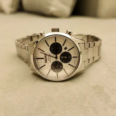 Seiko Chronograph Stainless Steel Mens Watch - Silver Dial