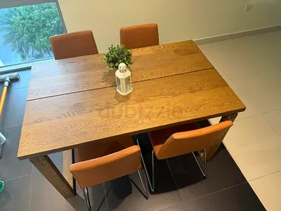IKEA MÖRBYLÅNGA - Solid Oak Dining Table with 4 Leather IKEA LILLÅNÄS Chairs
