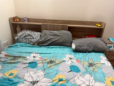Wooden Headboard with Built-in Shelf — New just bought yesterday selling because of over size with 2