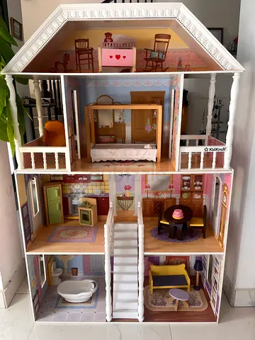 Large Kidkraft Wooden Dollhouse with Furniture - 3-Storey Playhouse. Like new