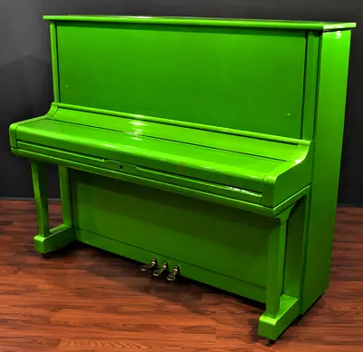 Custom High-Gloss Neon Lime Green Upright Piano | Premium Polished Finish | Luxury Designer Piano |