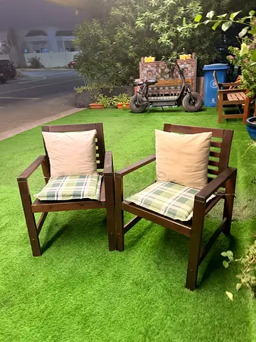 Set of 2 Outdoor Wooden Armchairs with Cushions