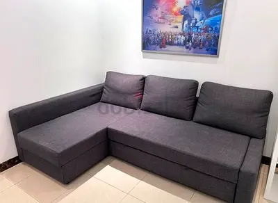 L-shaped Grey Fabric Sofa - 3 Seater with Chaise