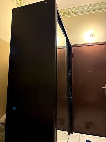 Dark Wood Double-Door Wardrobe with Mirror - Good Condition