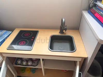 Wooden Play Kitchen with Sink and Stove with Toys