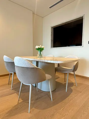Modern Oval Dining table marble- Light Wood Finish