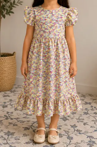 Elegant Floral Girls Dress Size 5–6 Years – New Stylish Party Dress with Beautiful Flower Design