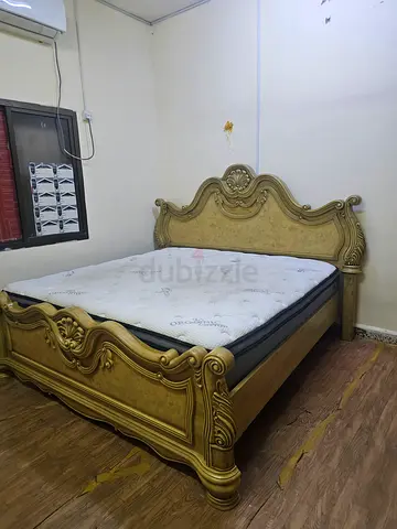 King size wooden bed with mattress, 6 Door Big Wardrobe and 2 side table