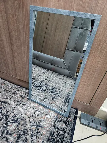 Decorative Wall Mirror with Textured Silver Frame