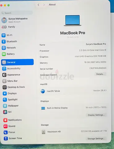 MacBook Pro 16-inch (2019) — Intel Core i9, 16GB RAM, 1TB SSD