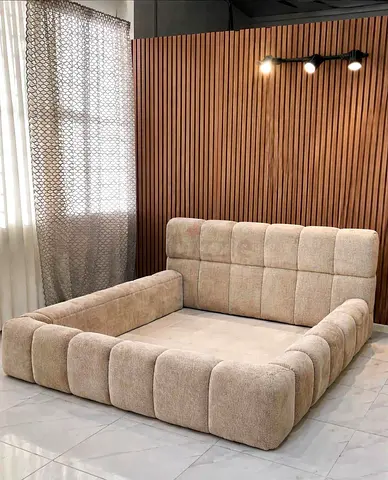 Luxury king size fully customisable bedframe in Boucle Fabric Storage can be installed
