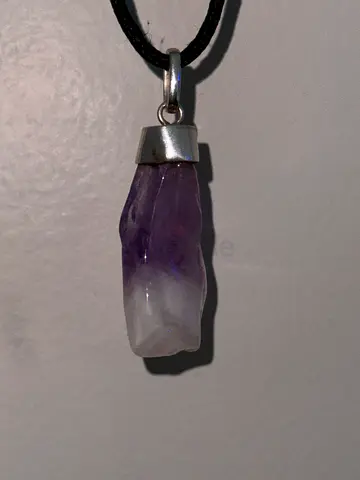 Amethyst Crystal Pendant on Cord Necklace - Natural Stone (100% pure amethyst).