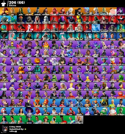 Fortnite Account – 206 Skins | Marvel Loaded | Ariana Grande | Solid Snake | Full Access
