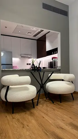 Set of 2 Modern Bouclé Accent Chairs with round glass table