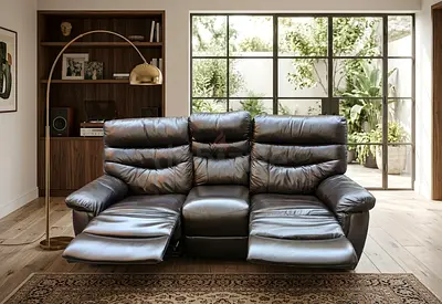 Dark Brown Leather 3-Seater Recliner Sofa with Center Console