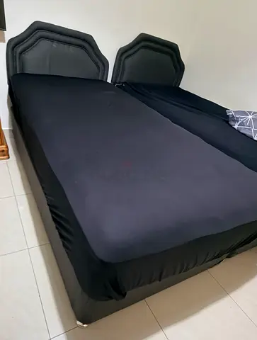 single bed with headboards - black fabric