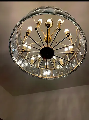 Modern crystal chandelier ceiling light - 12-arm brass finish