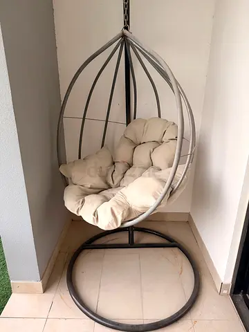 Hanging Egg Swing Chair with Cushion - Grey Frame, Cream Cushion