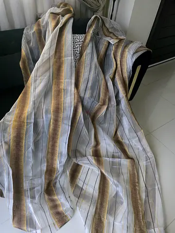 Lightweight striped curtain panels, beige and grey, set of 2