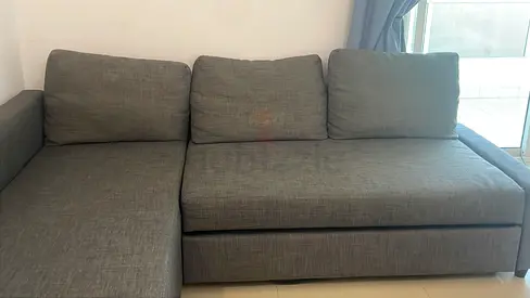 Grey L-shaped 3-seater Sofa with Chaise — Good Condition